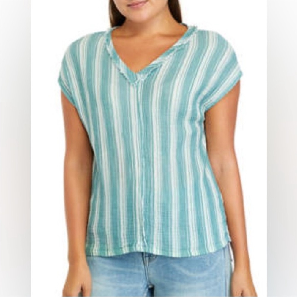 Short Sleeve Cotton Gauze V-Neck Dolman Top